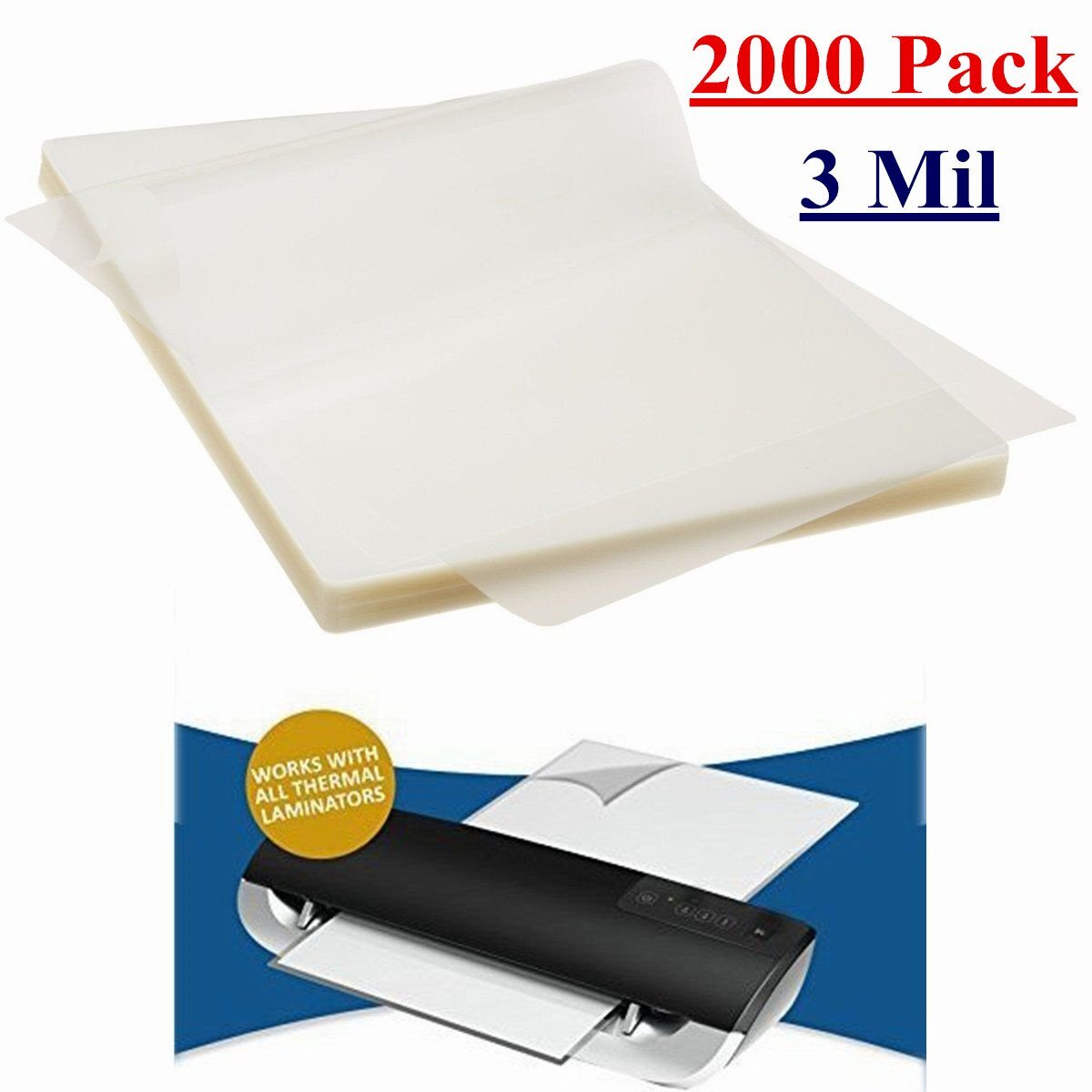 2000 Pack 3 Mil Letter Size Clear Thermal Laminating Pouches - 9" x 11.5" Sheets