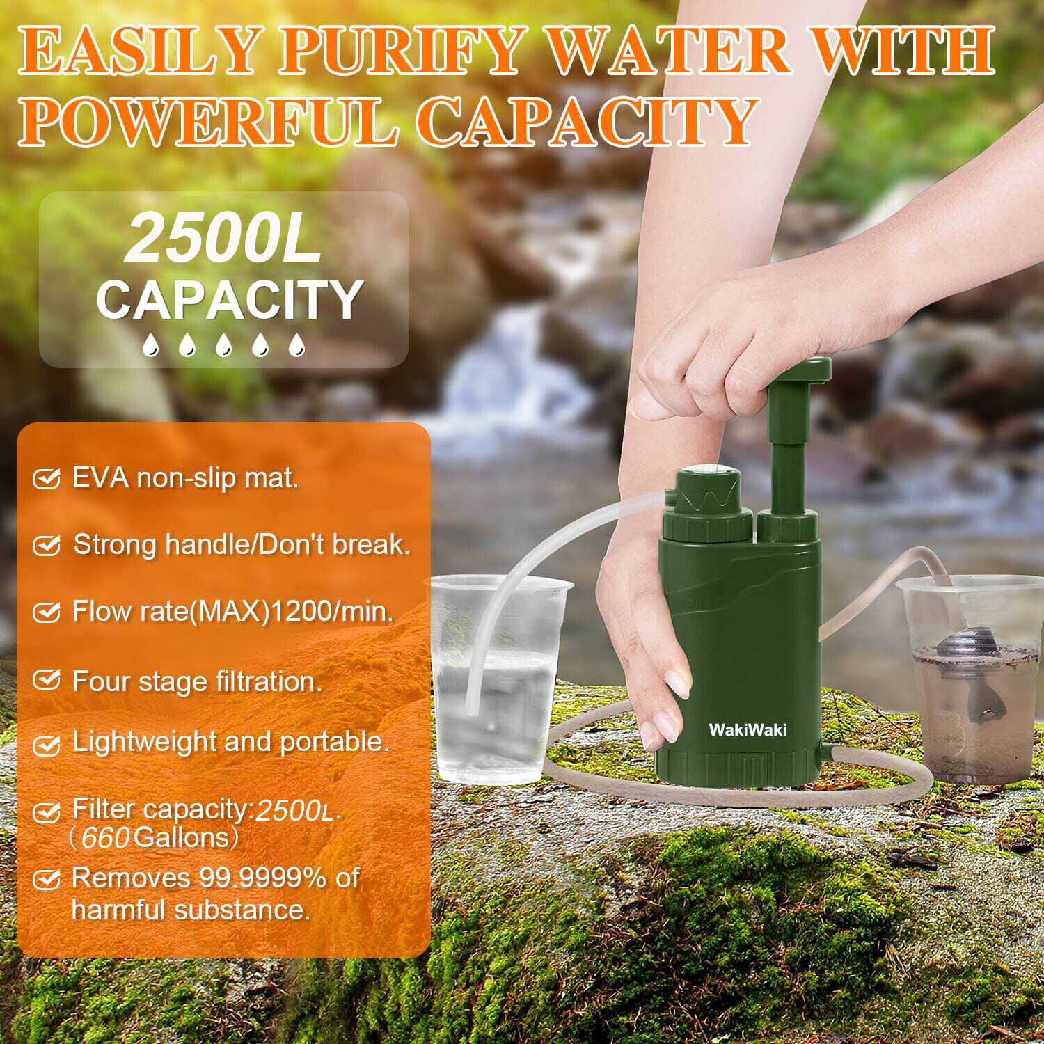 Hand-Pump Portable Water Filter Purification&Filtration 0.1μm Outdoor,Emergency