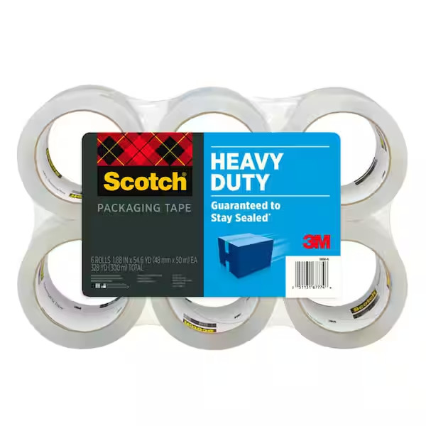 Scotch Heavy Duty Shipping Tape, 6 Rolls/Pack, 1.88" x 54.6 yds, Clear (38506)..