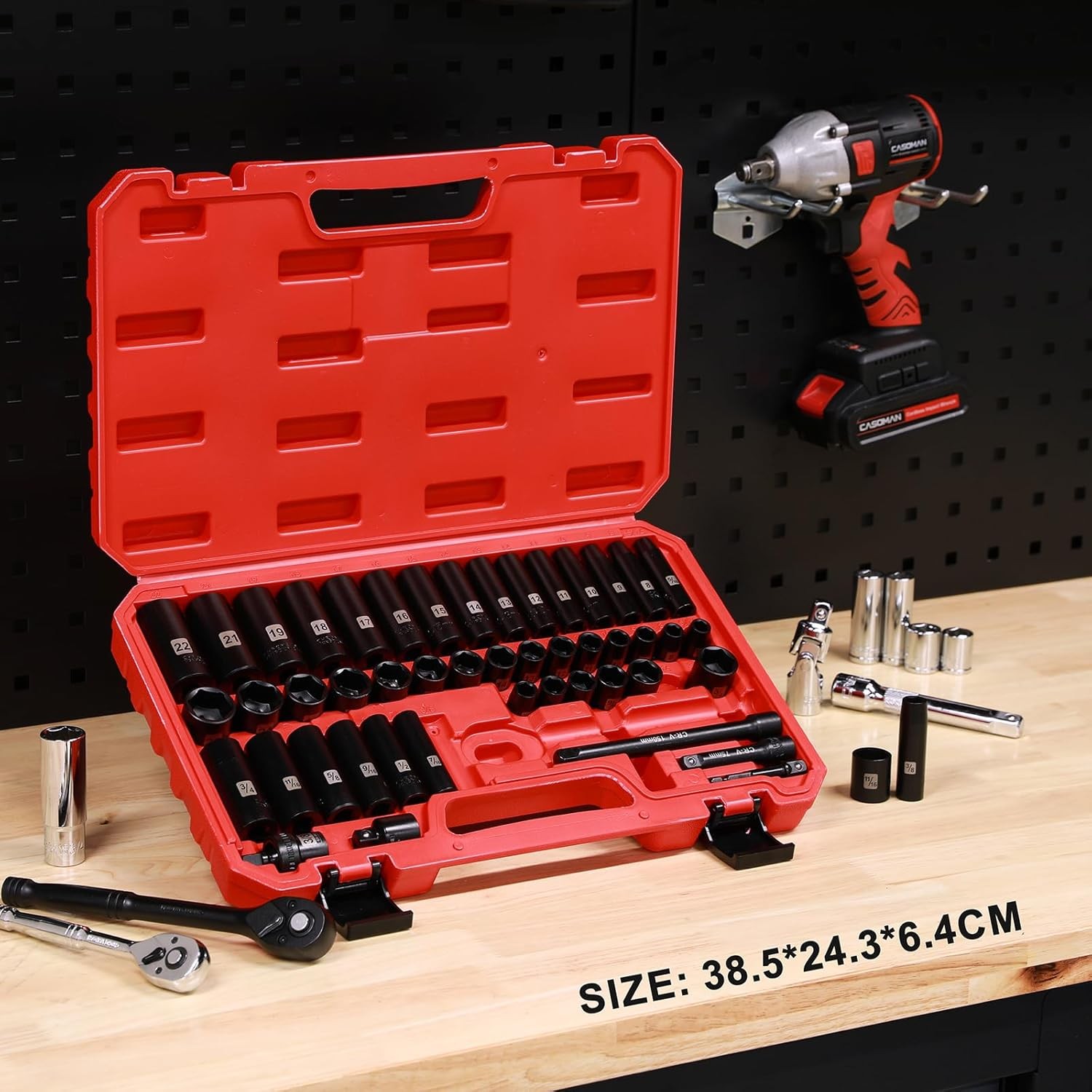 3/8” Drive Impact Socket Set 50PCS Standard SAE(5/16”-3/4”)& Metric Size(8-22mm)