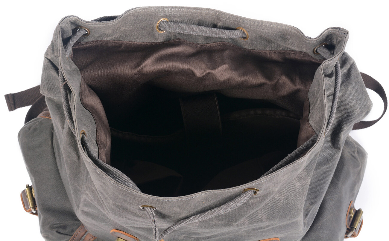 Men Waxed Canvas Leather Backpack Travel Rucksack Camping Hiking School Book Bag