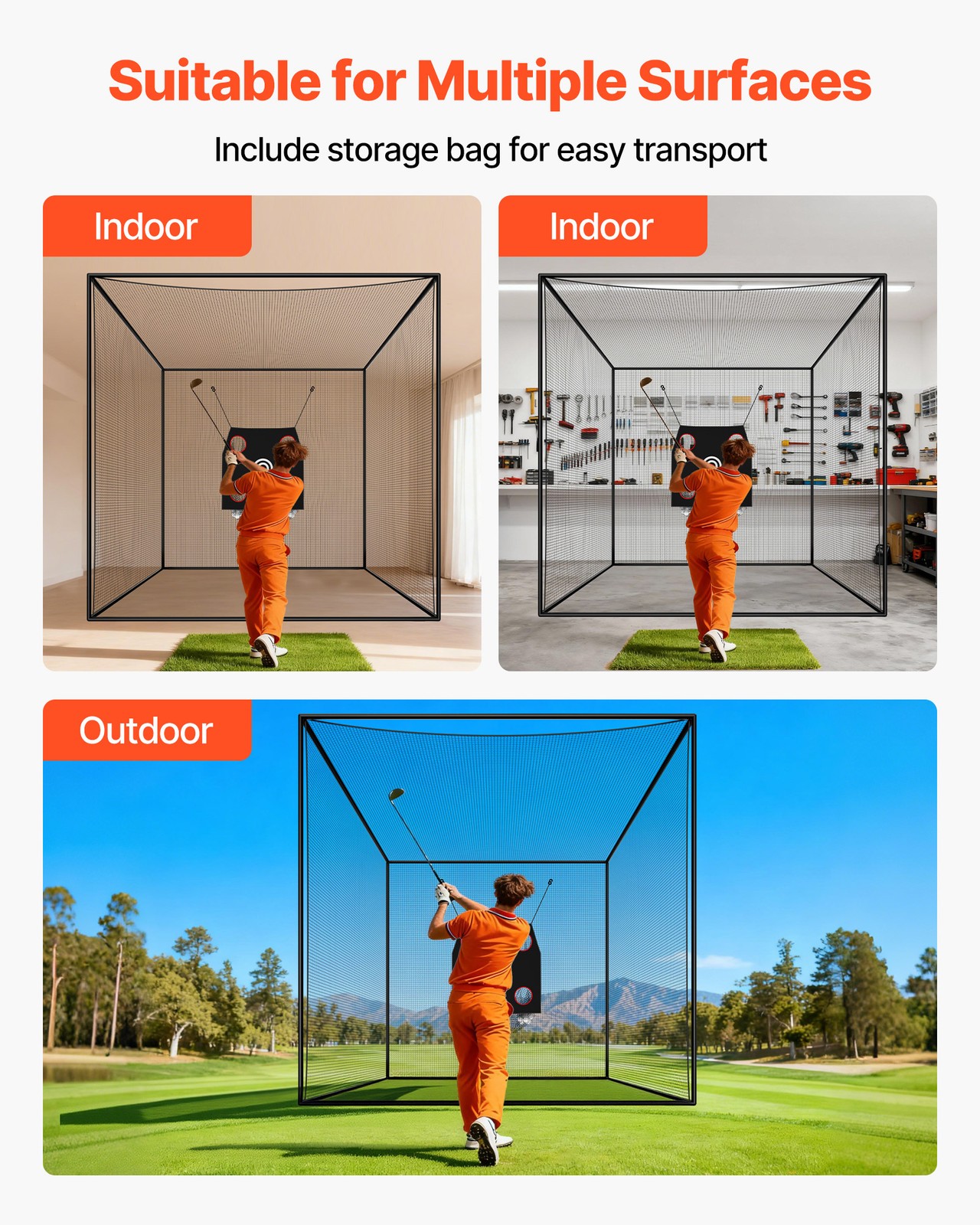 VEVOR Golf Batting Cage 10 x 10 x 10FT Golf Cage for Indoor Outdoor Backyard