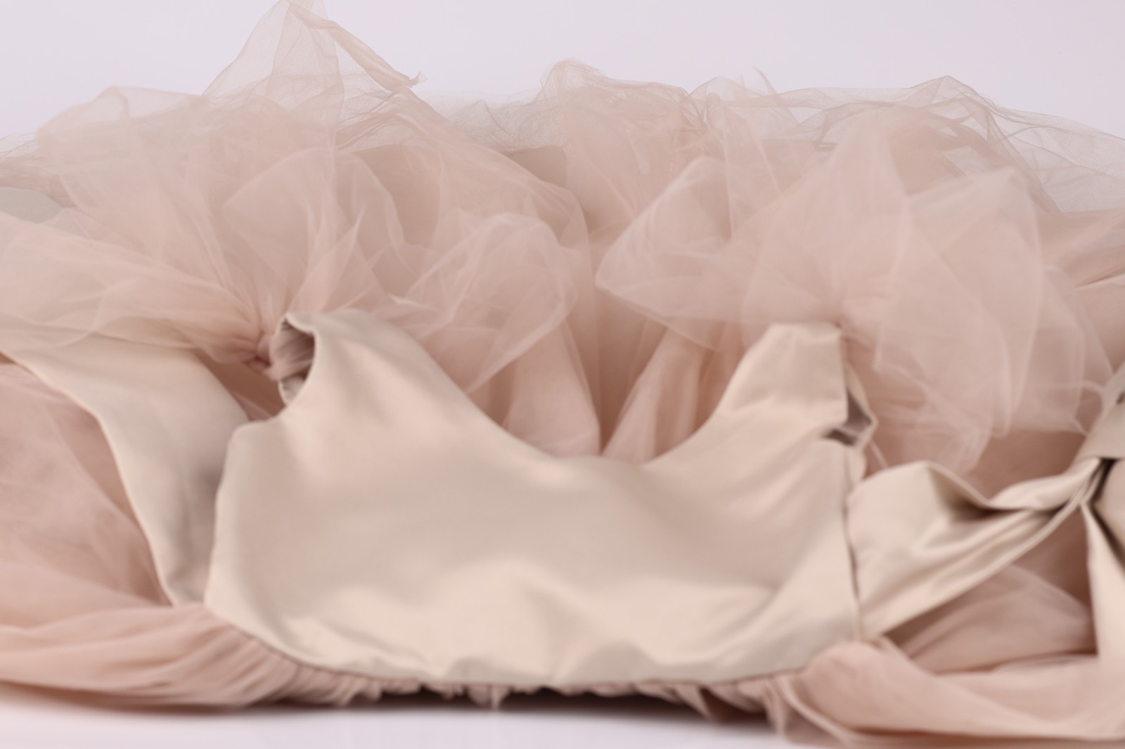 New Beige (Nude) Satin & Tulle Flower Girl Dress w/ Removable Tulle Train 3T-4T