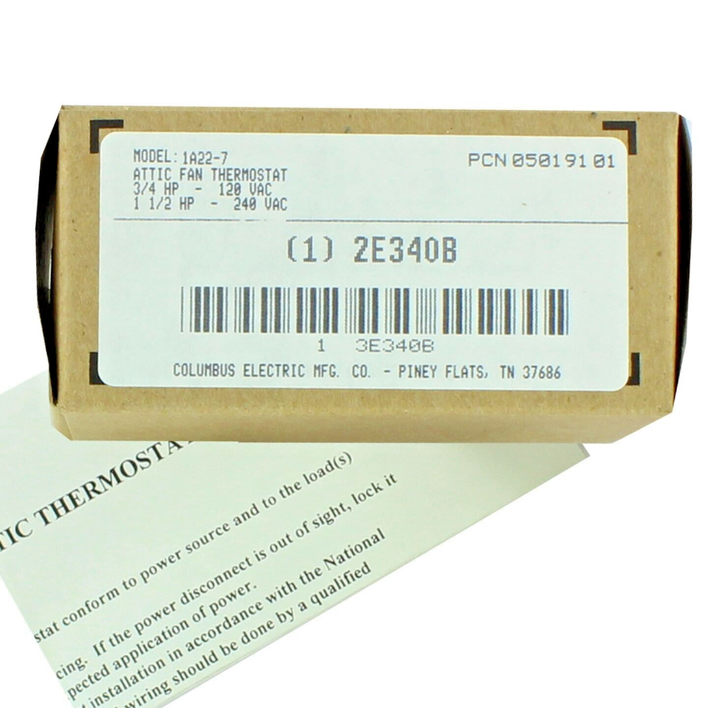 Attic Fan Thermostat, Close on Rise, SPST