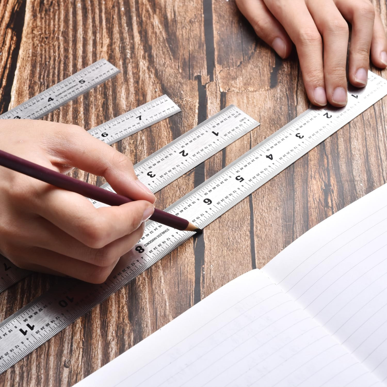 6 Inch Machinist Ruler, 4-Pack Stainless Steel Precision Scale Ruler with Inch/M