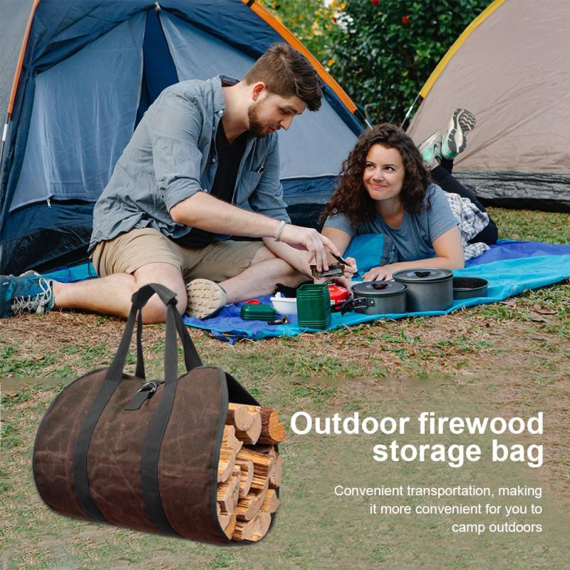 Firewood Log Carrier Bag Heavy Duty Waxed Canvas Log Tote Holder for Fireplace