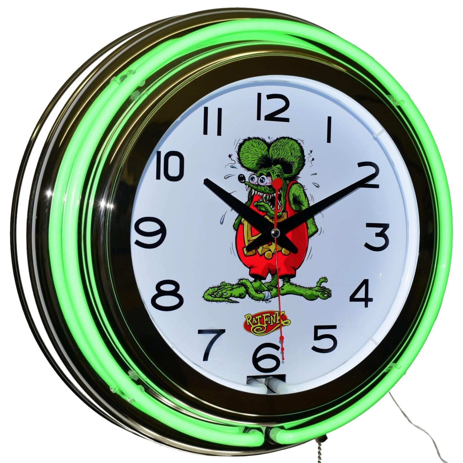 15" Rat Fink Double Neon Clock Man Cave Garage Decor (Green)