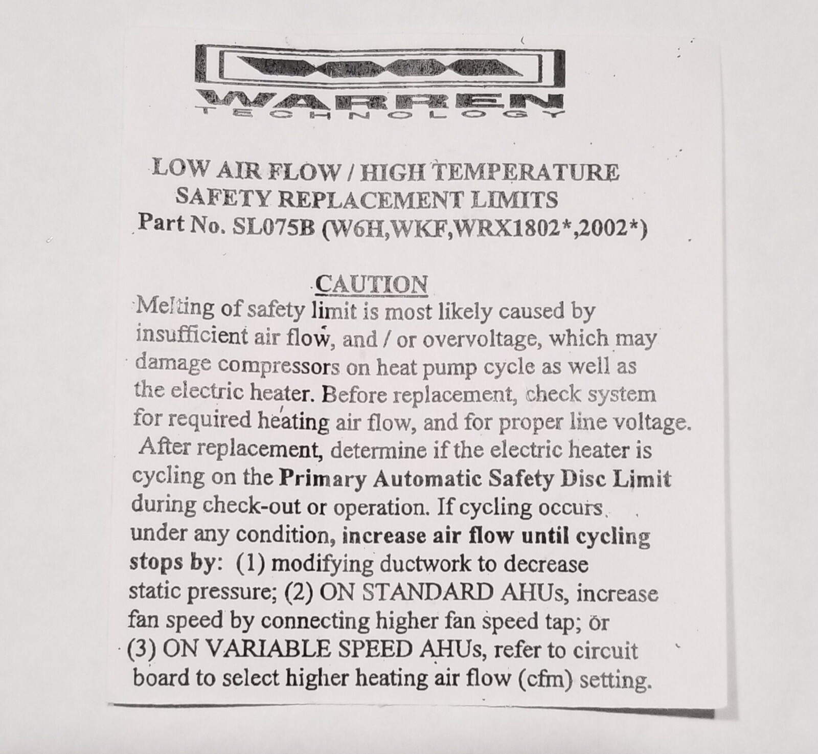 2 NEW WARREN TECHNOLOGIES FUSIBLE LINK SL075B
