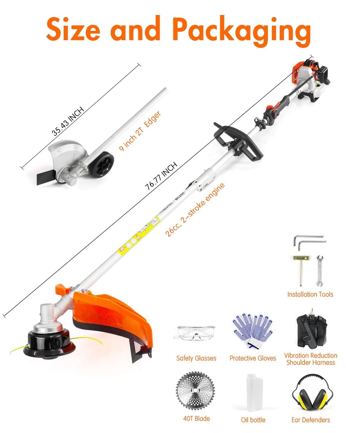 26CC 3-In-1 Gas String Trimmer Lawn Mower 2-Cycle Brush Cutter Weed Eater Wacker