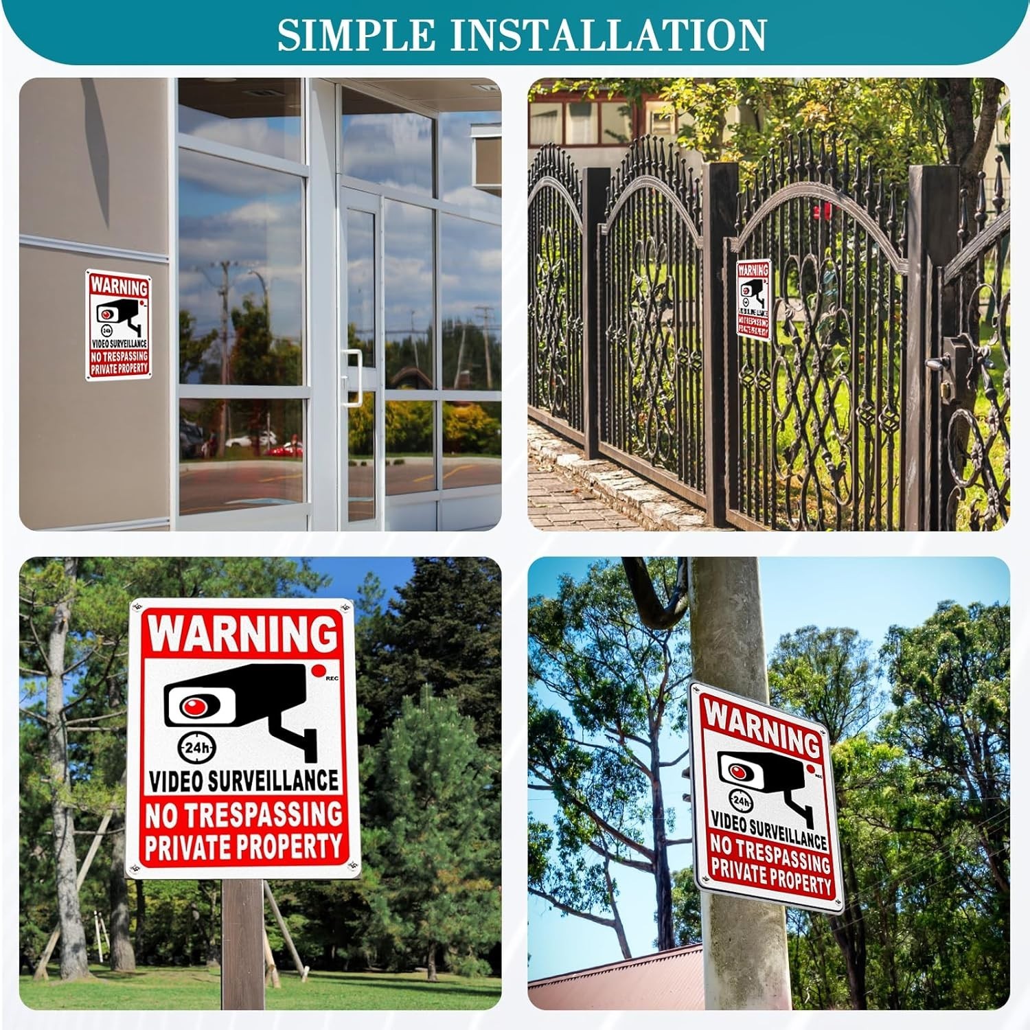 4-Pack Metal No Trespassing Signs Private Property 10 x 7 inch Rust Free 0.04