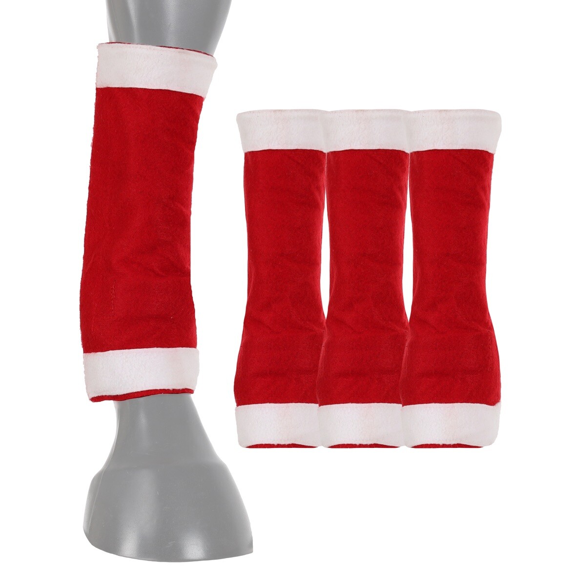 Set of 4 Red & White Fleece Horse Leg Wraps Boots Santa Christmas Parades