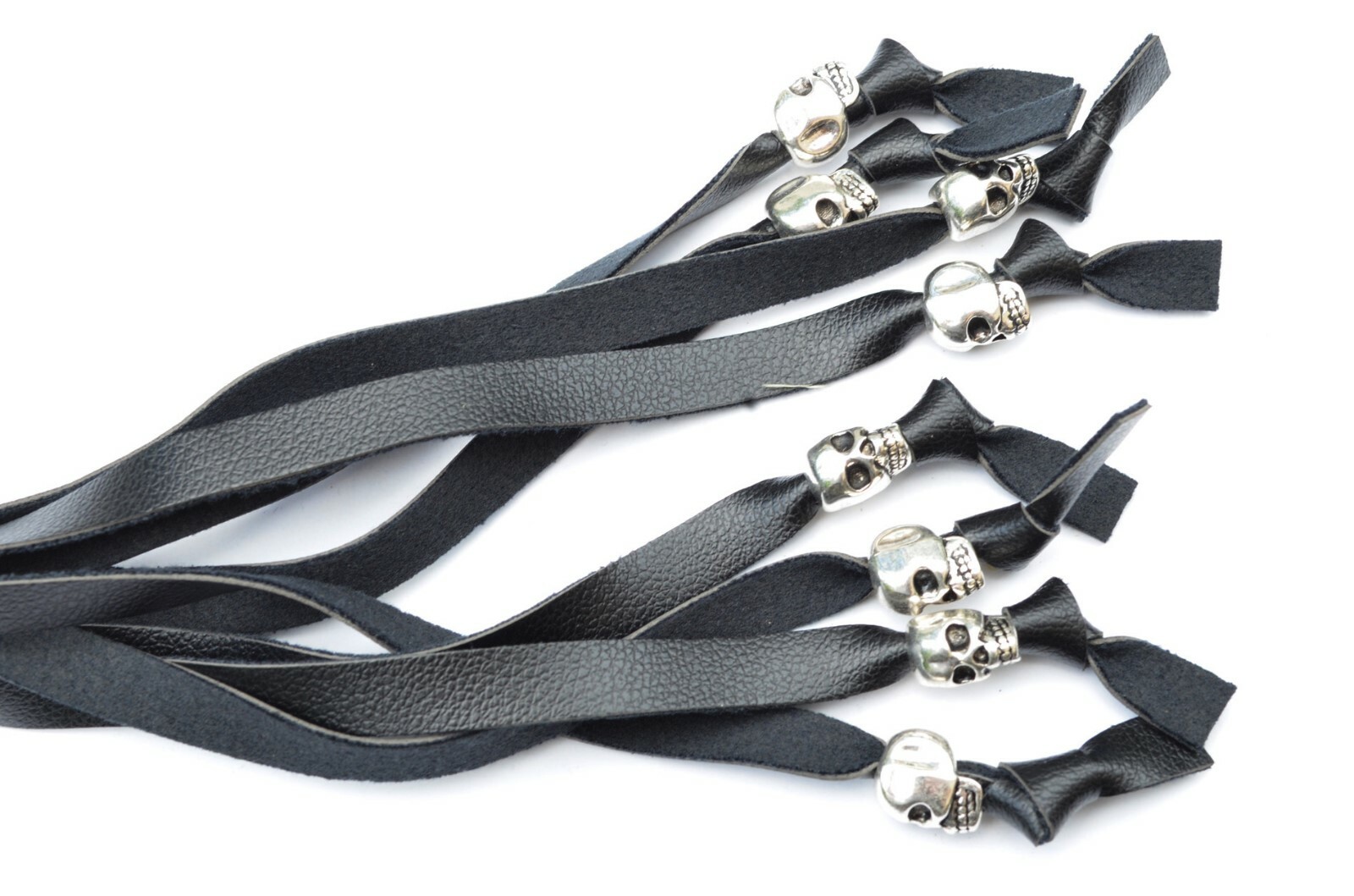 PU Leather Motorcycle Whip Get Back whip with Skull Tassles 36" BLACK / WHITE