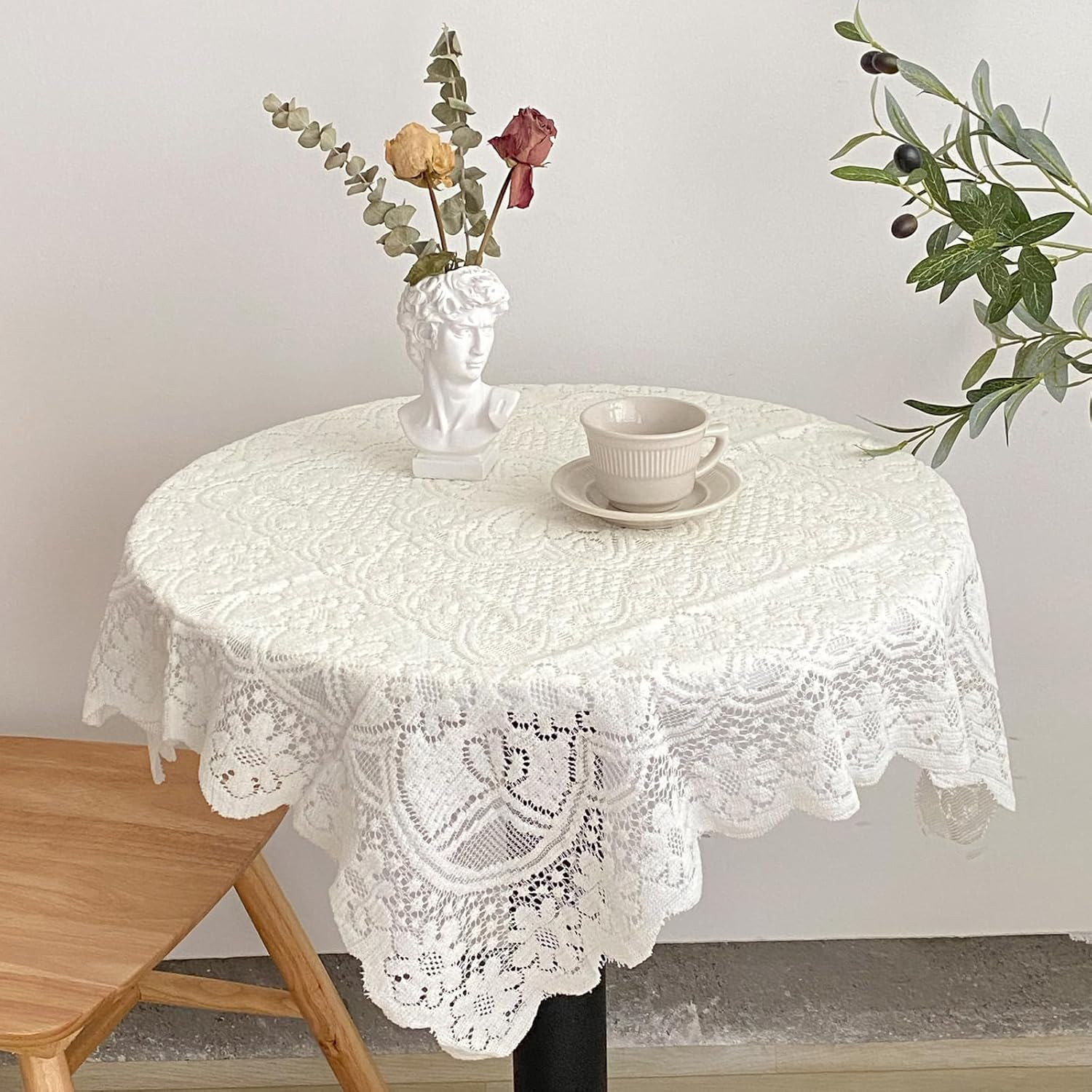 Square Lace Tablecloth 35 X 35 Inch, Off White Lace-Tablecloths & Small Tableclo