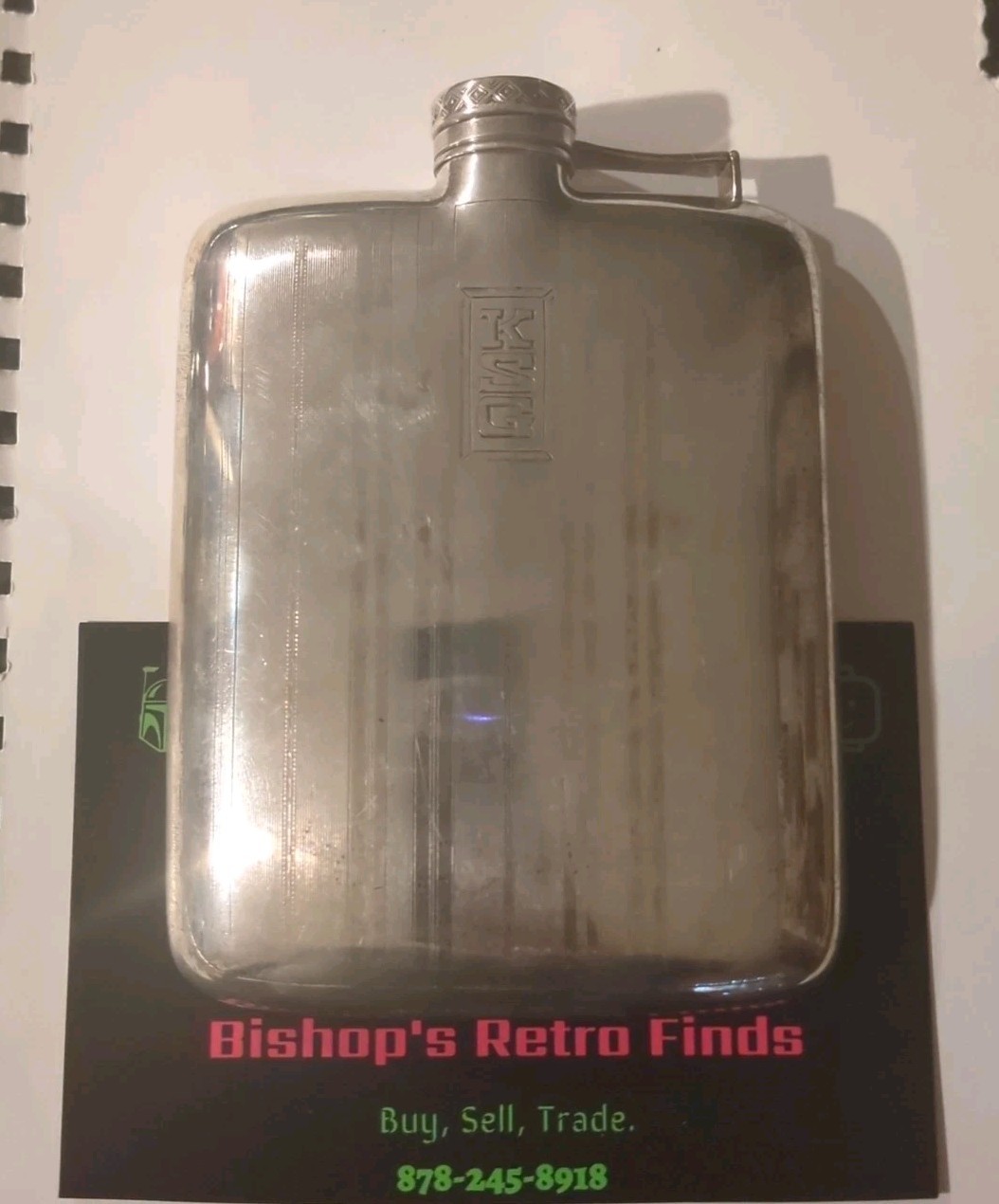 VTG Wallace STERLING SILVER 8oz Flask. Monogrammed "KSG" Unique Piece 195 grams