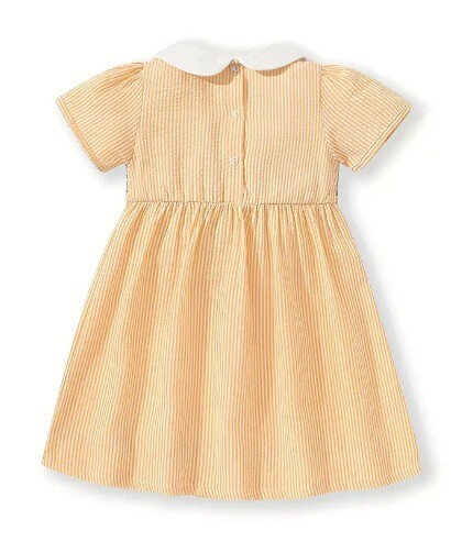 NEW Farm Goose Girls Yellow Smocked Seersucker Dress