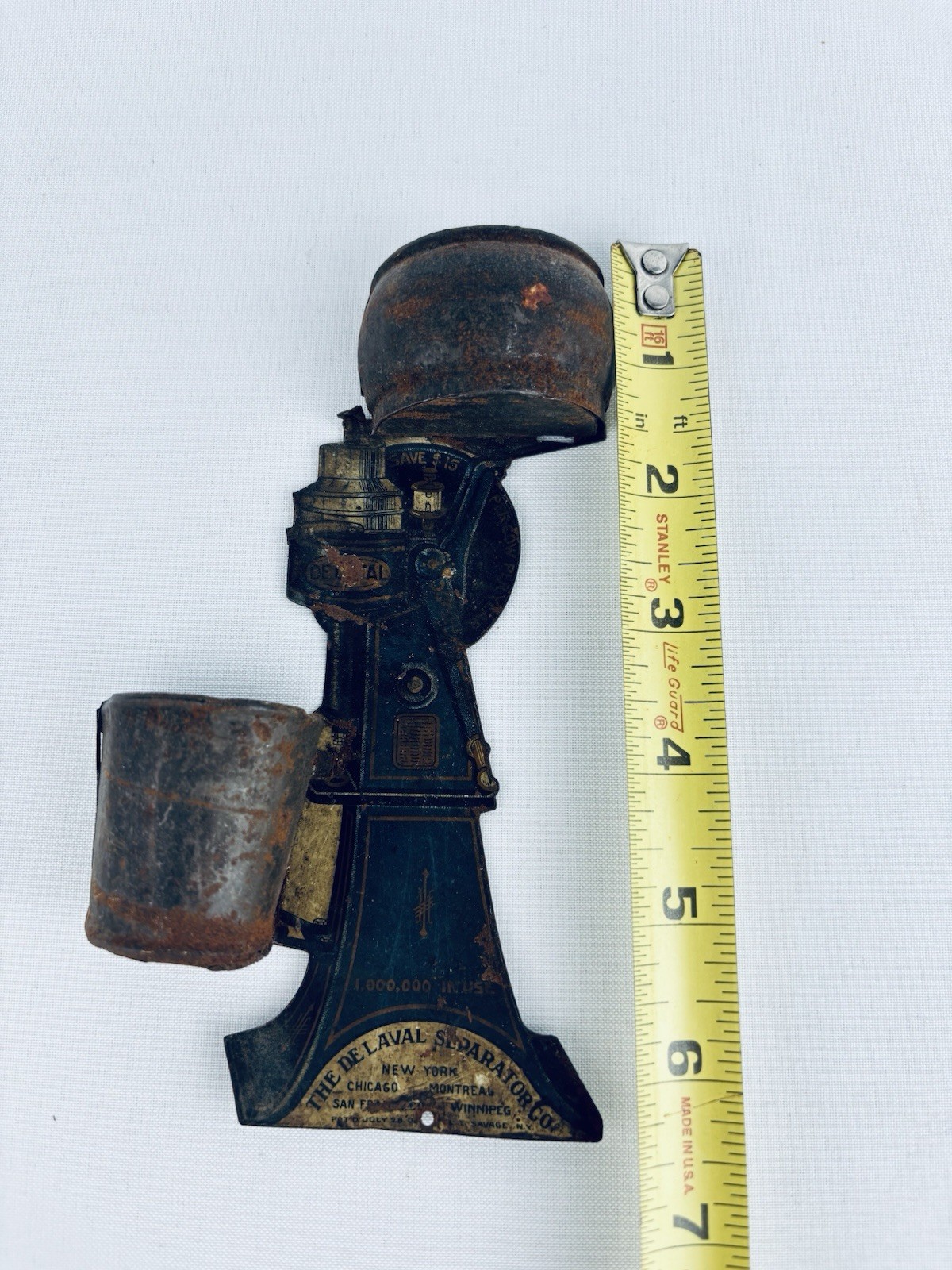 1908 De Laval Cream Separator Antique Advertising Tin Match Holder, 6.25" tall