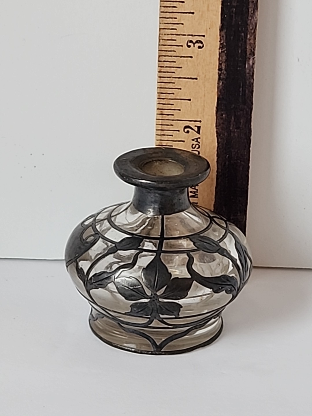 Antique Sterling Silver Overlay Art Nouveau Perfume Bottle No Stopper READ