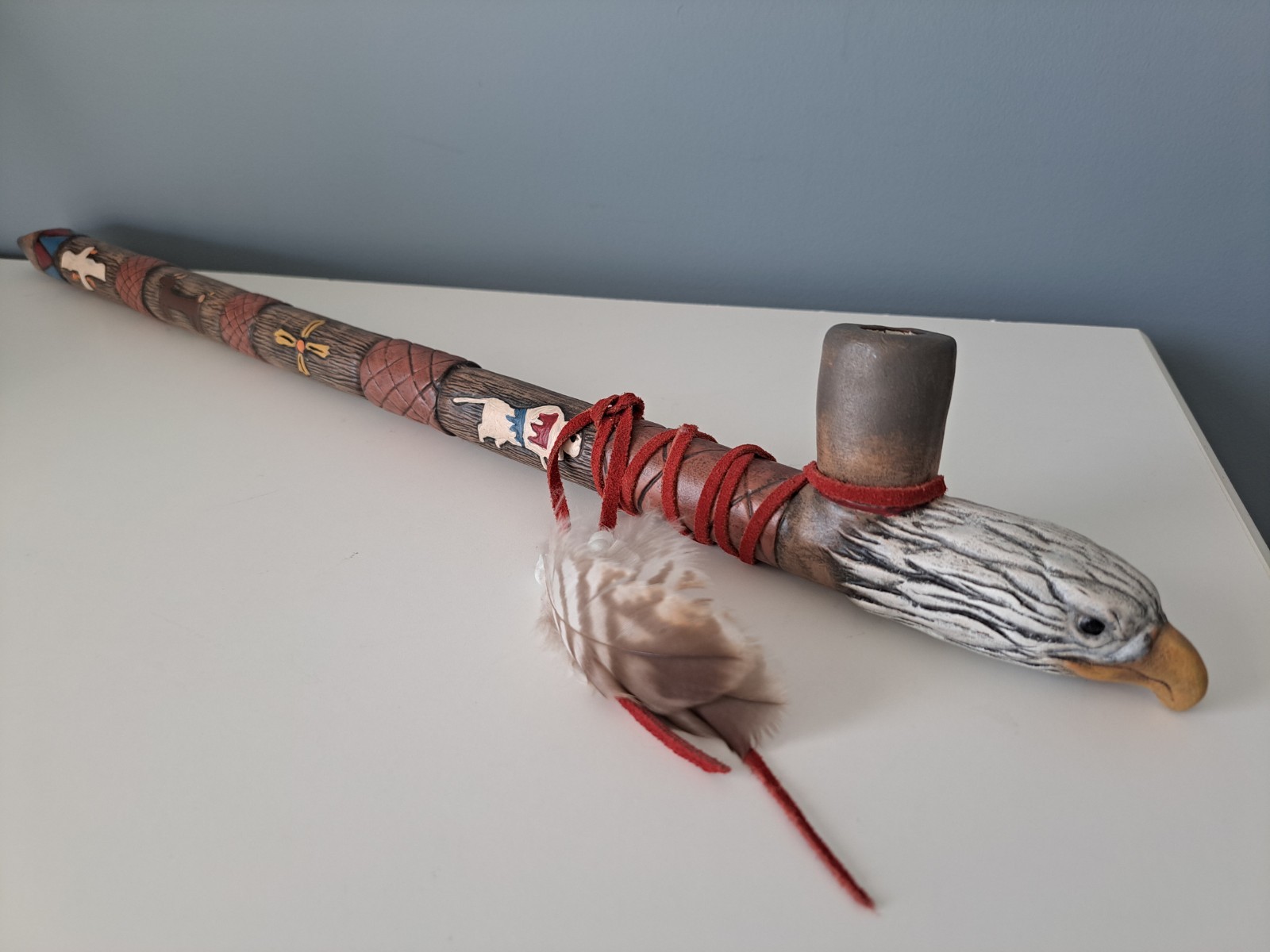 Native American Style Ceramic Decorative Eagle's Head Peace Pipe 22.5"