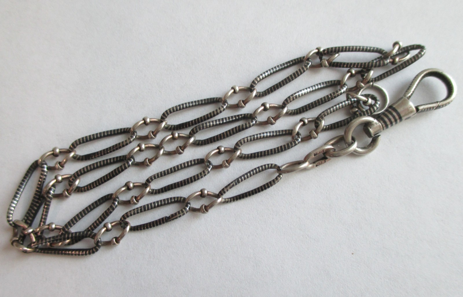 13.75in ANTIQUE 800 SILVER NIELLO WATCH CHAIN w/ DOG CLIP 7.2g