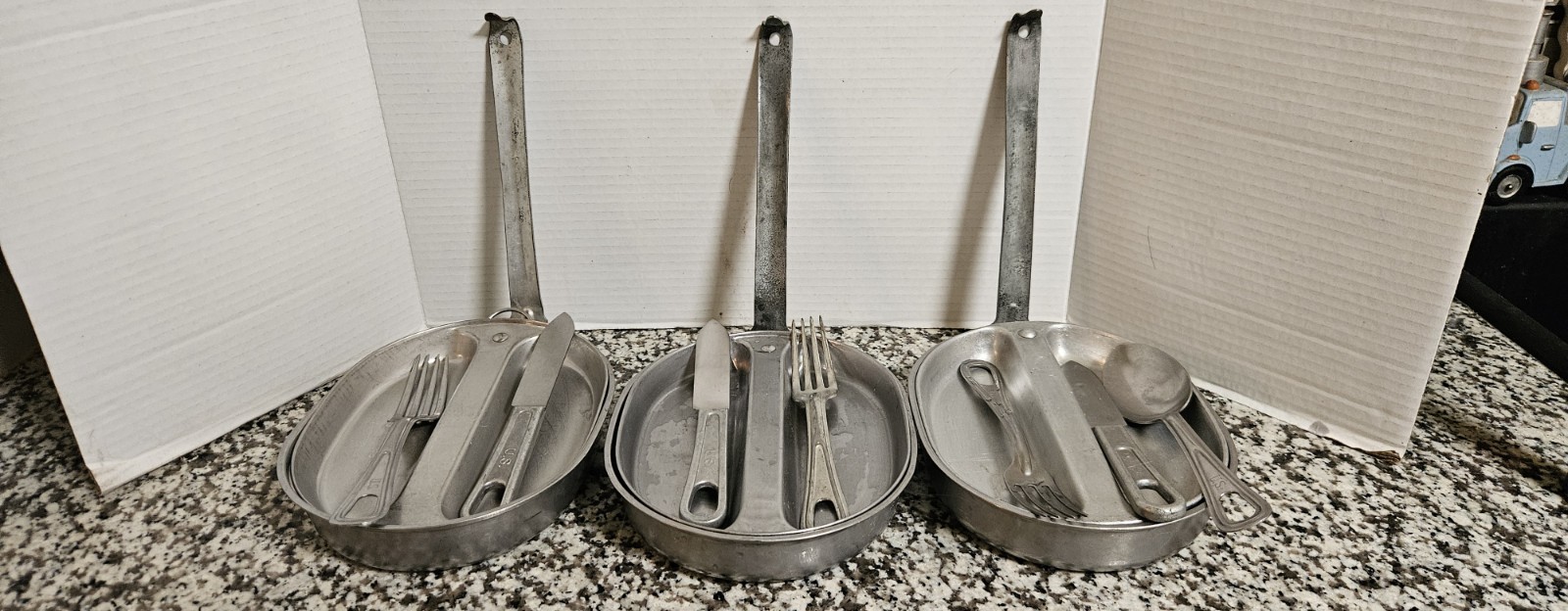 VTG 3 U.S. Army Mess Kits 2 1945 Great Vintage Condition.