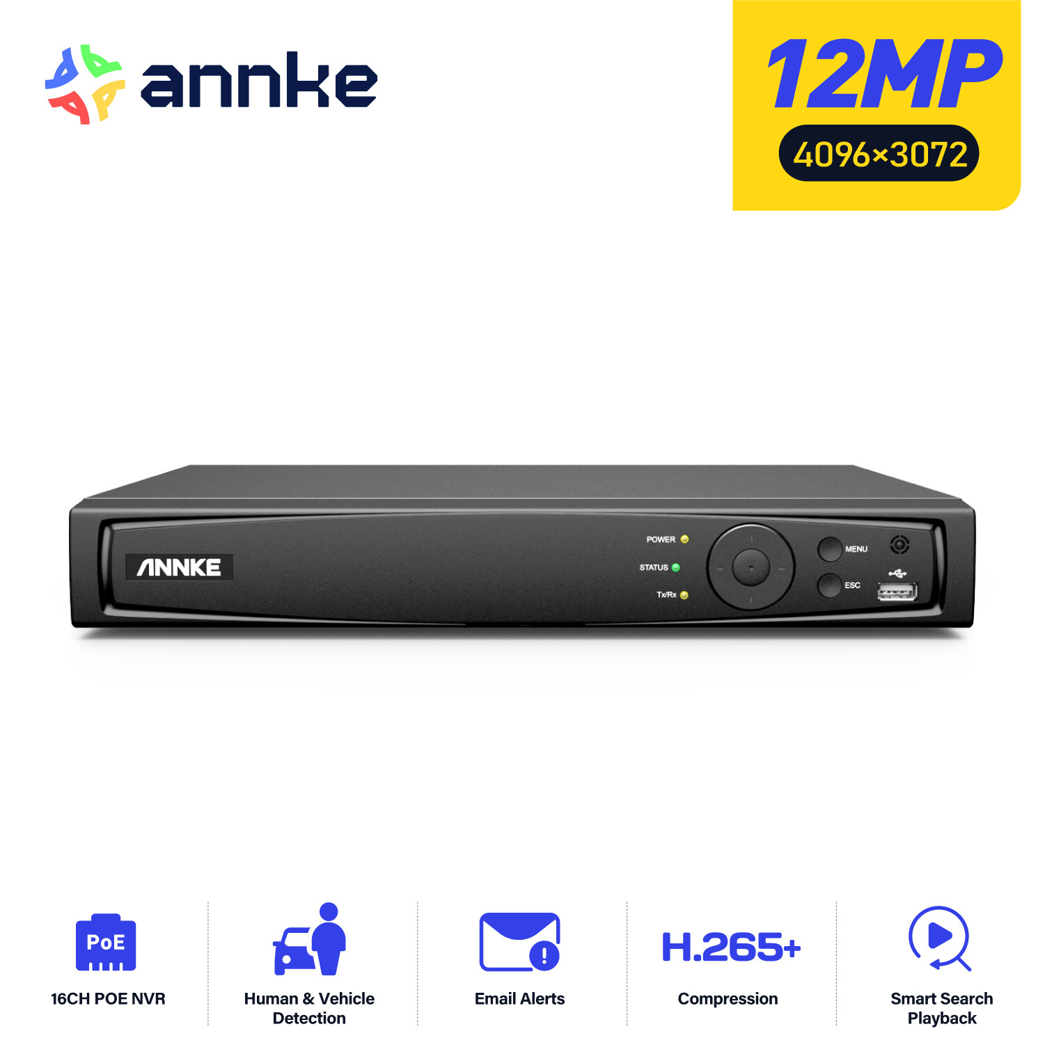ANNKE 12MP 16CH NVR POE AI Security Video Recorder System IP Network P2P H.265+