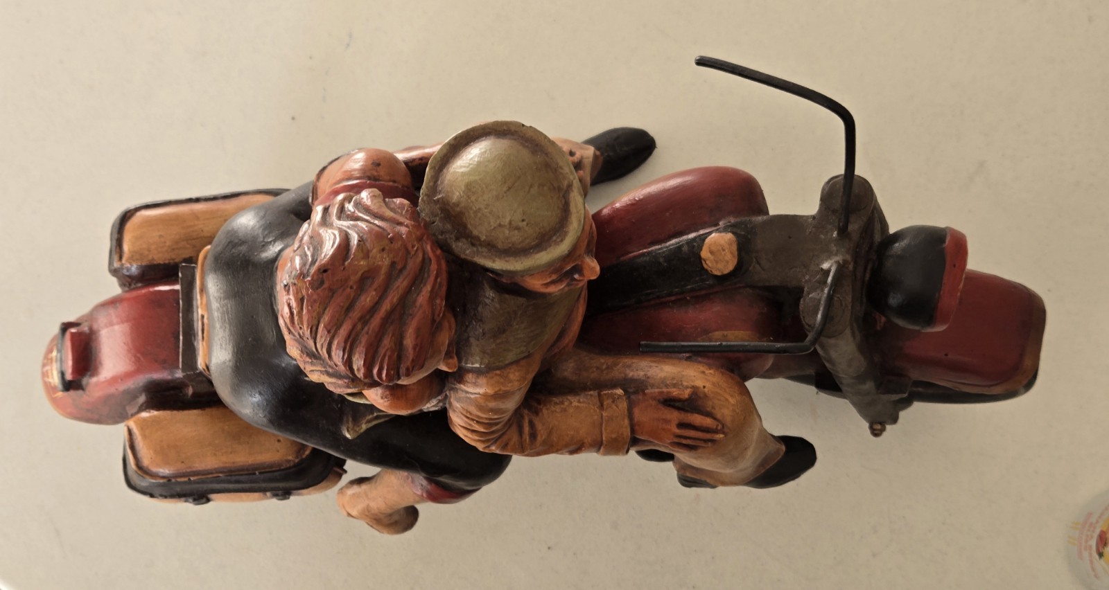 LARGE Wooden Sailor & Date Couple Riding Harley Davidson Motorcycle Sculpture