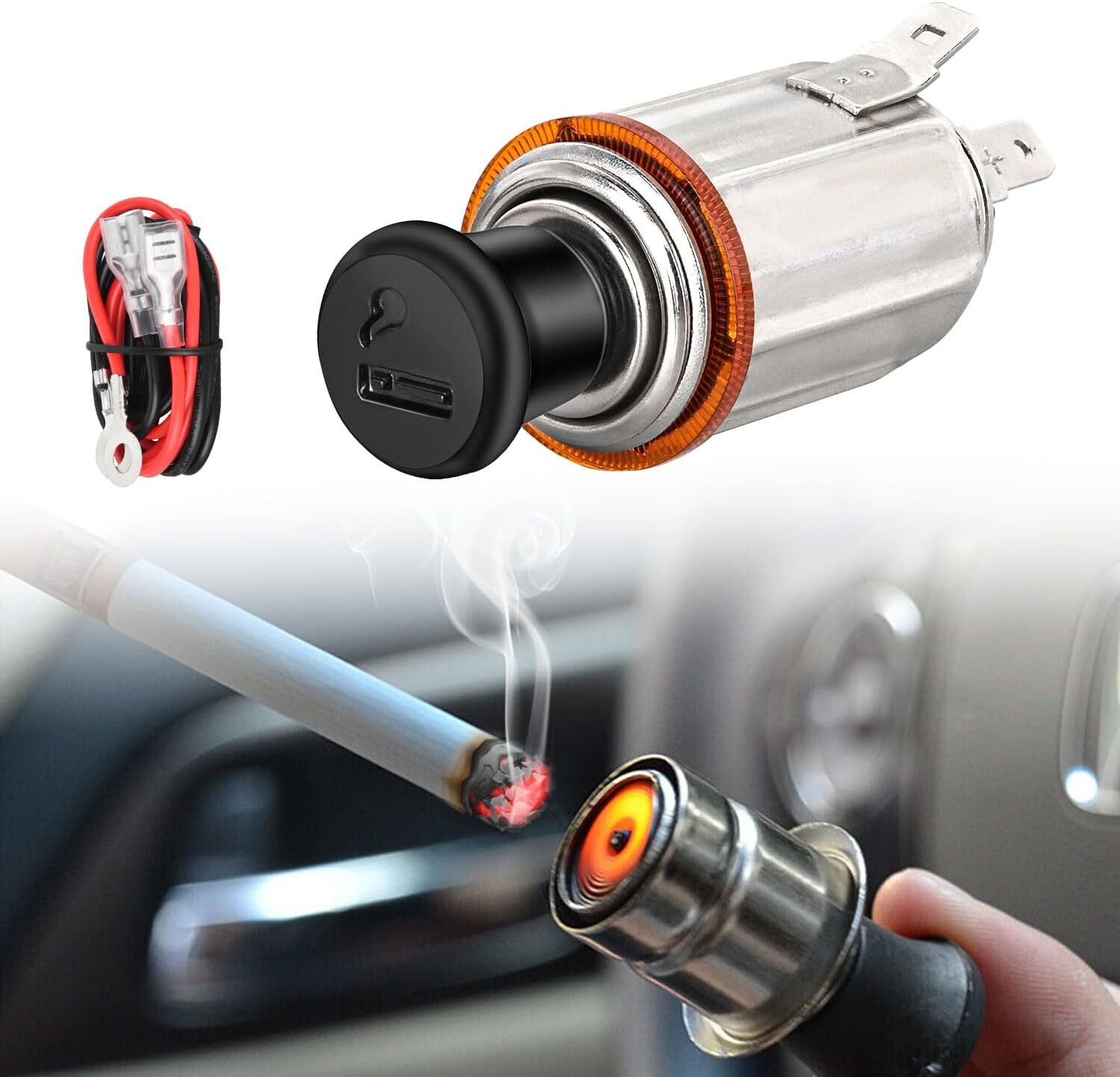 Nilight 12V Cigarette Lighter Car Replacement Socket with Terminals Wires