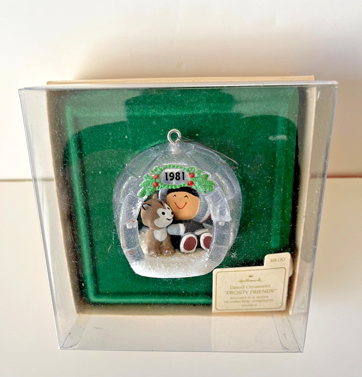 HALLMARK 1981 FROSTY FRIENDS 2ND IN SERIES ESKIMO HUSKY IGLOO ORNAMENT W BOX