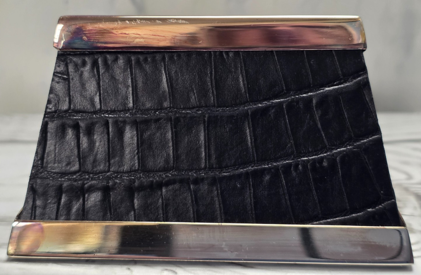 Waterford Free Standing Desk Clock, Faux Black Crocodile & Silver Plate Outline