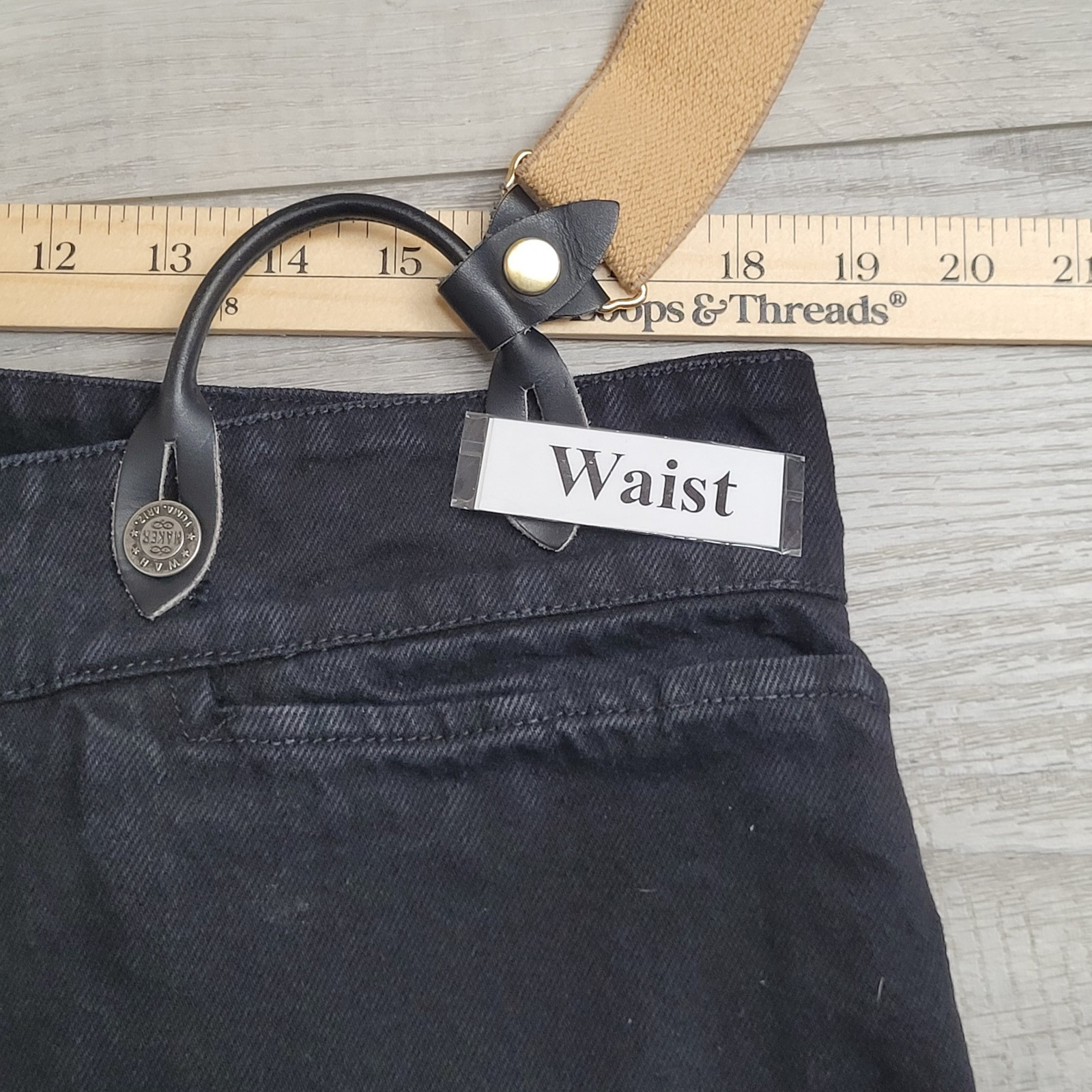 VTG Wah Maker Frontier Clothing Pants Mens 38 Black Denim Suspenders Button Fly