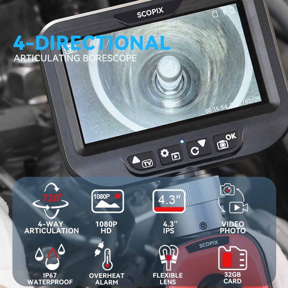 SALE! 4-Way 720° Articulating Borescope Industrial Endoscope Inspection Camera