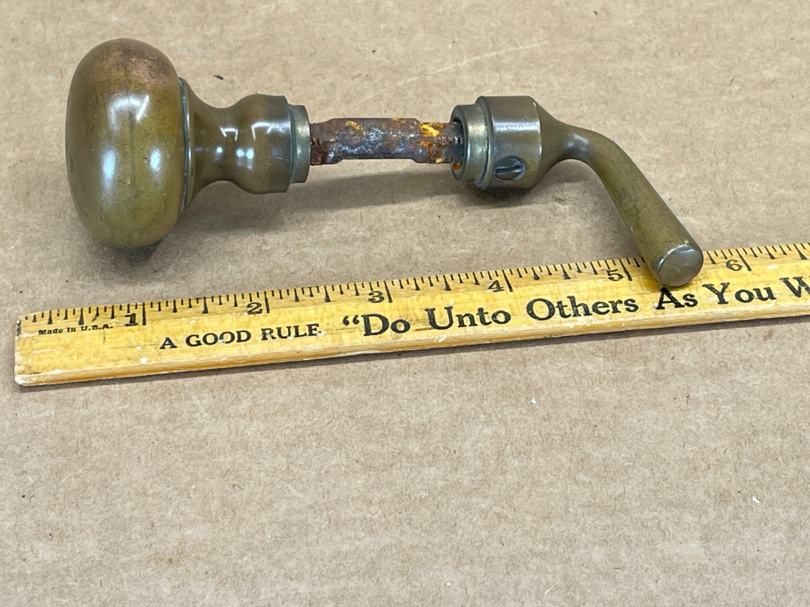 Antique Vintage Brass Screen Door Knob Pull Lever Handle Spindle Salvage