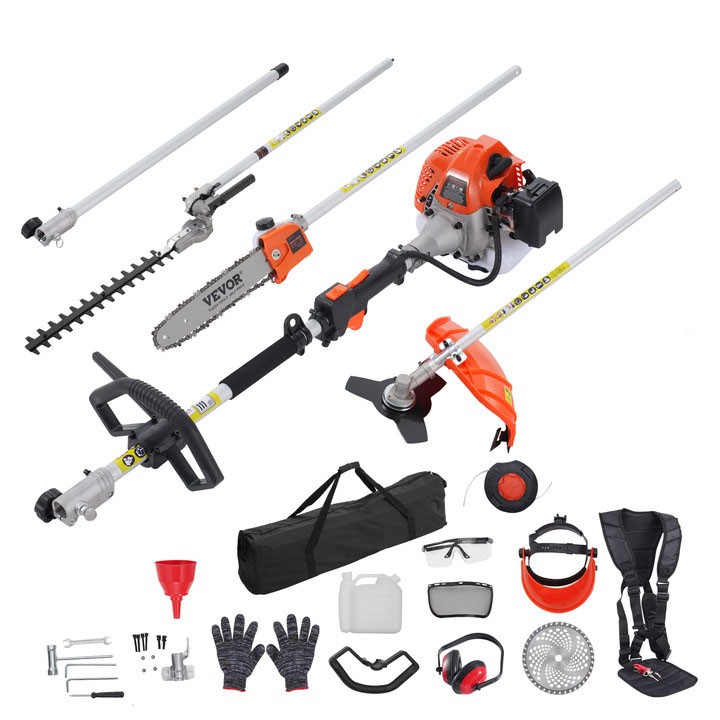 VEVOR 6-in-1 Multi-Functional Trimming Tools Gas Hedge Trimmer 43CC Weed Eater