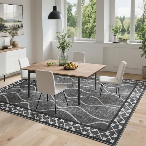 4x6 Area Rugs for Living Room, Machine Washable 4 ft x 6 ft Black Grey