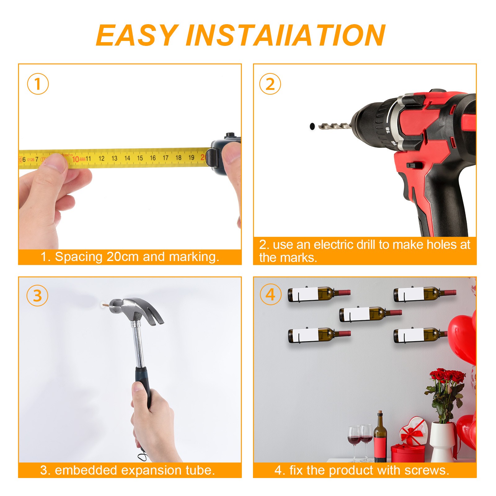 12Pcs Spiral Wine Wall Holder For Home Kitchen Bar Wall Decor Black Right