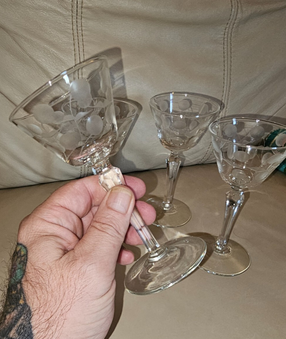 Vintage Libbey Carlton Dots Cherries Nick & Nora Glasses 5¾" set of 4