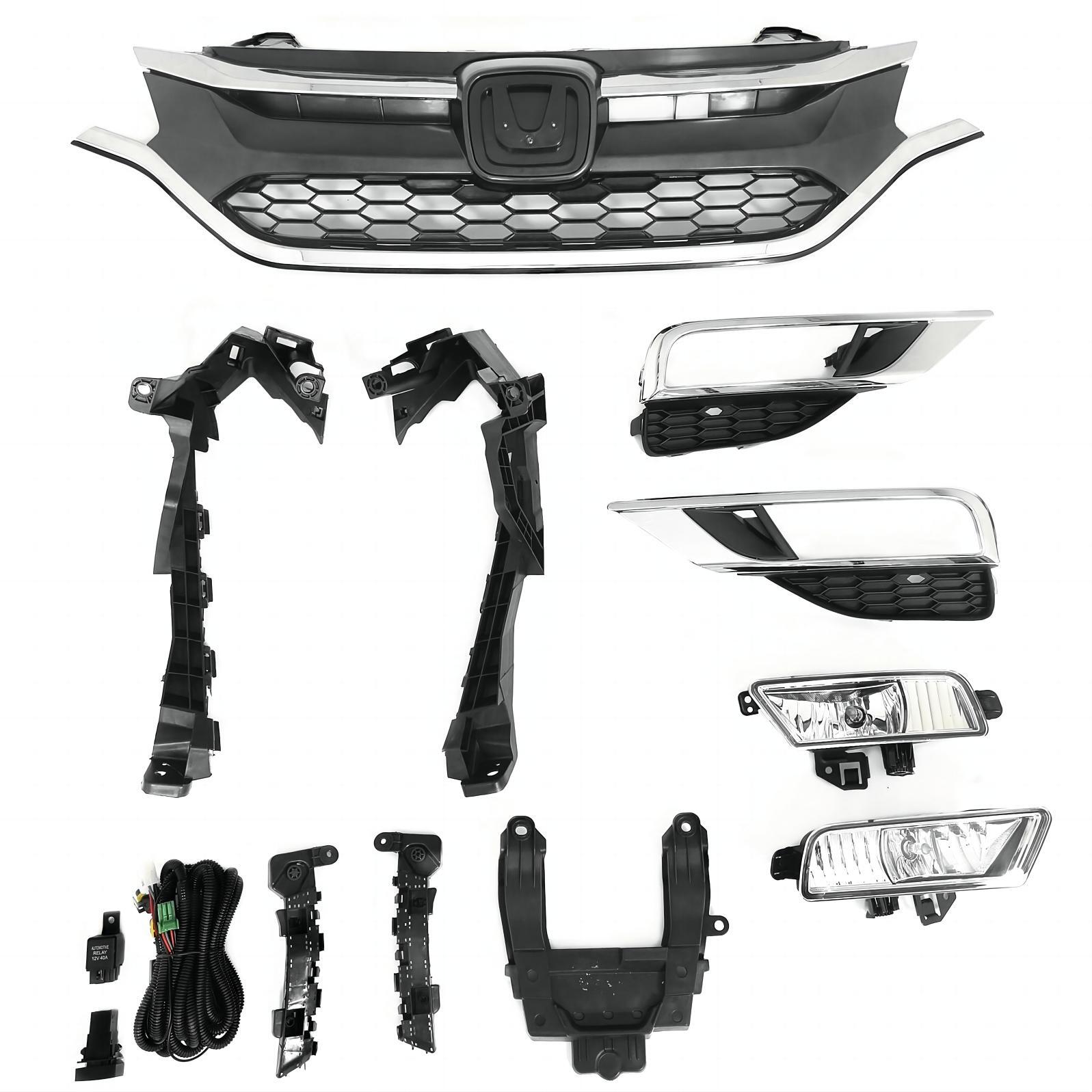 11PCS For CR-V 2015-2016 Upper Lower Chrome Grille Fog lights Headlight Brackets