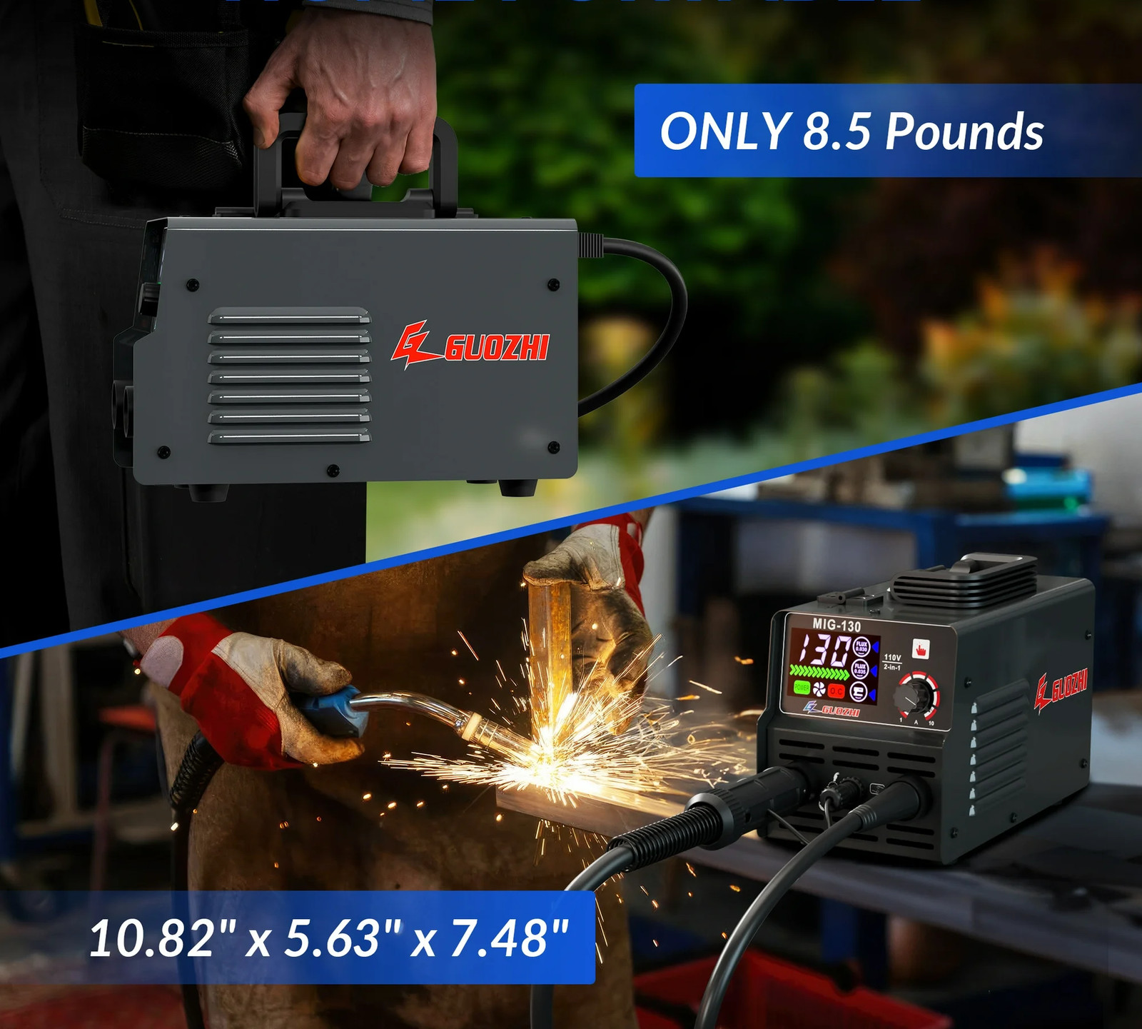 GZ GUOZHI MIG-130 110V 2 in 1 Gasless Flux Core MIG/Stick Welding Machine, 37.3
