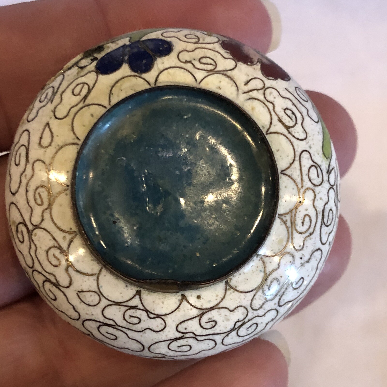 Antique Chinese Minature Cloisonne Floral Decor Incense Burner Hand Painted