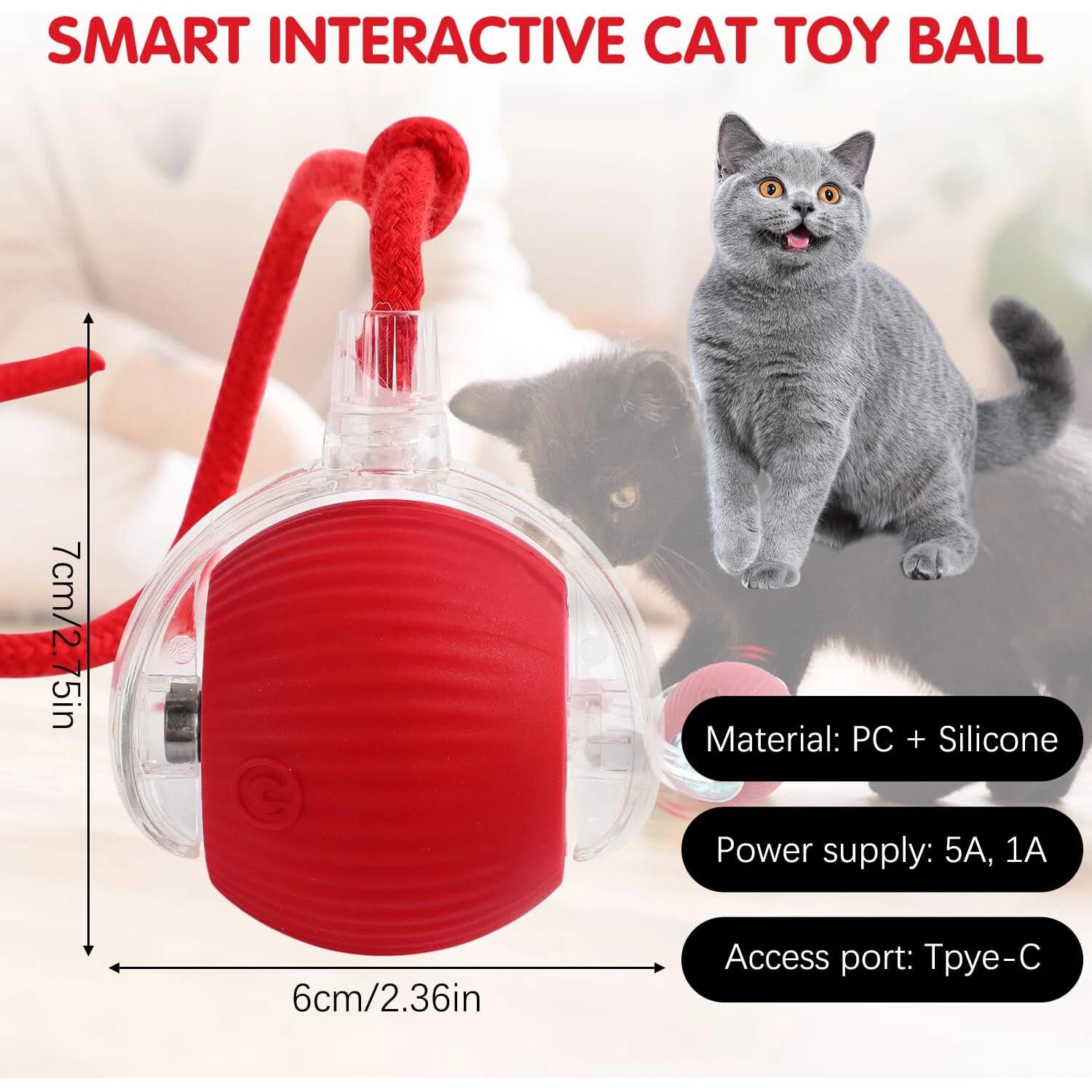 2Pcs Automatic Rolling Ball Smart Cat Dog Toy Electric Pet Self-moving Kitten