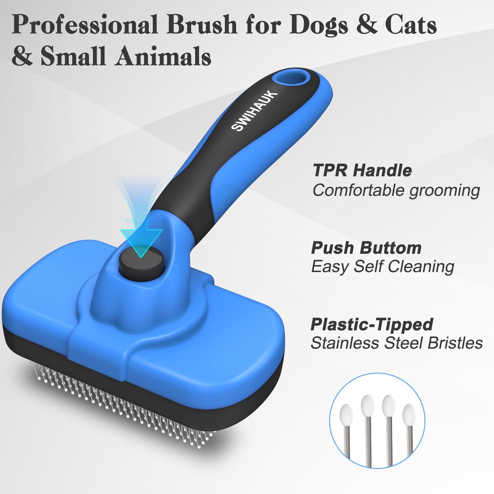 Swihauk Self Cleaning Slicker Brush - Skin Friendly Deshedding Large, Blue