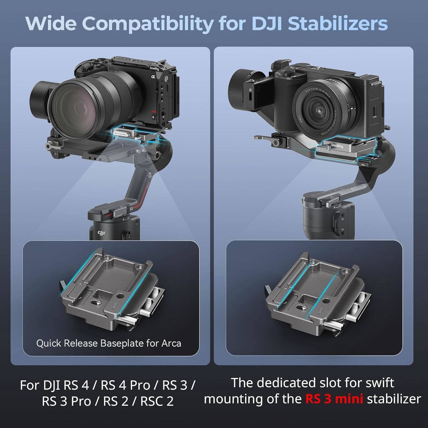 SmallRig QR Plate for Arca for DJI RS 4/RS 4 Pro/RS3/RS 3 Pro/RS 3 mini/RS 2