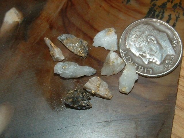 8 GOLD QUARTZ SPECIMENS .92 GRAM NATURAL GOLD AND QUARTZ