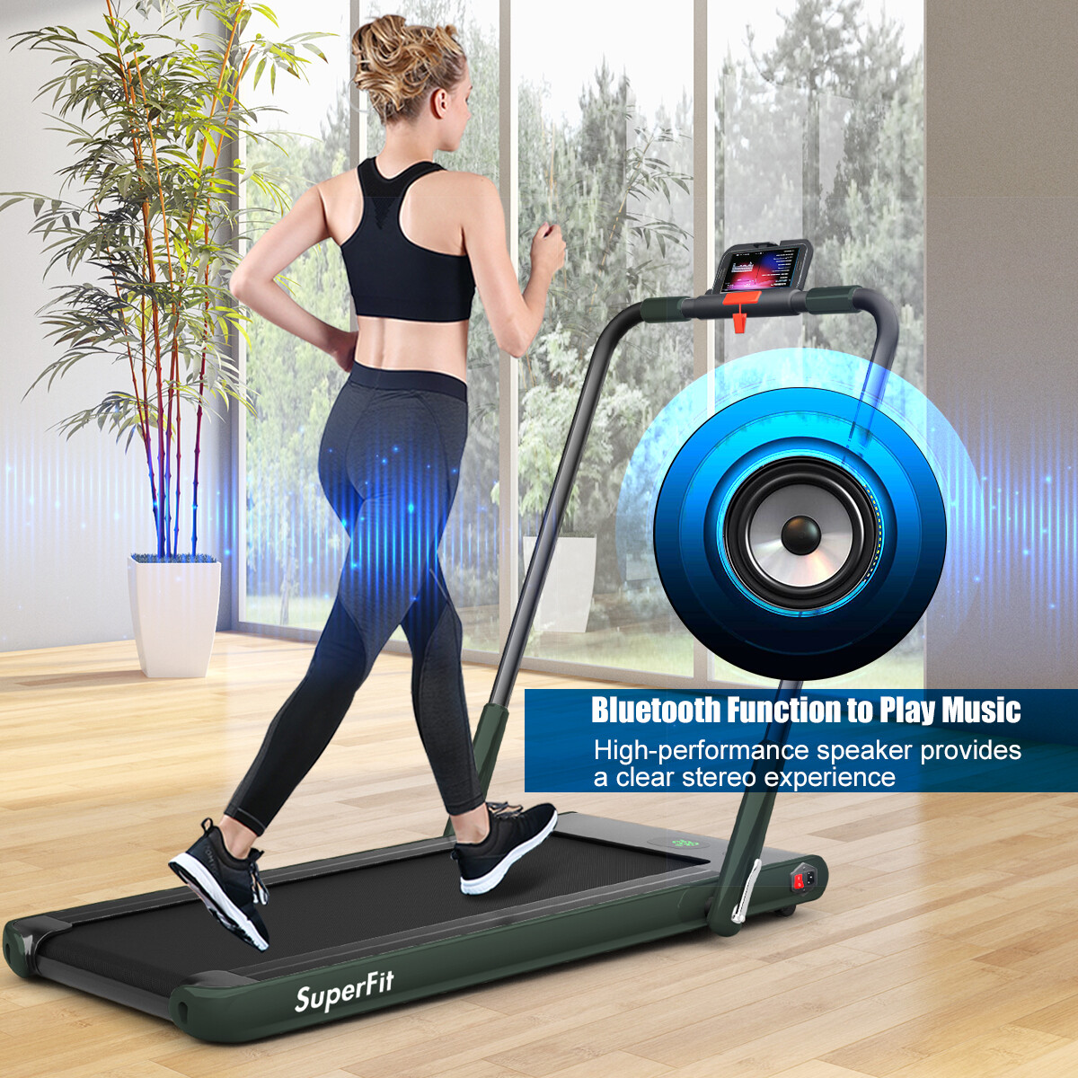 SuperFit 2.25HP 2 in 1 Folding Treadmill W/Blutooth Speaker Remote Control
