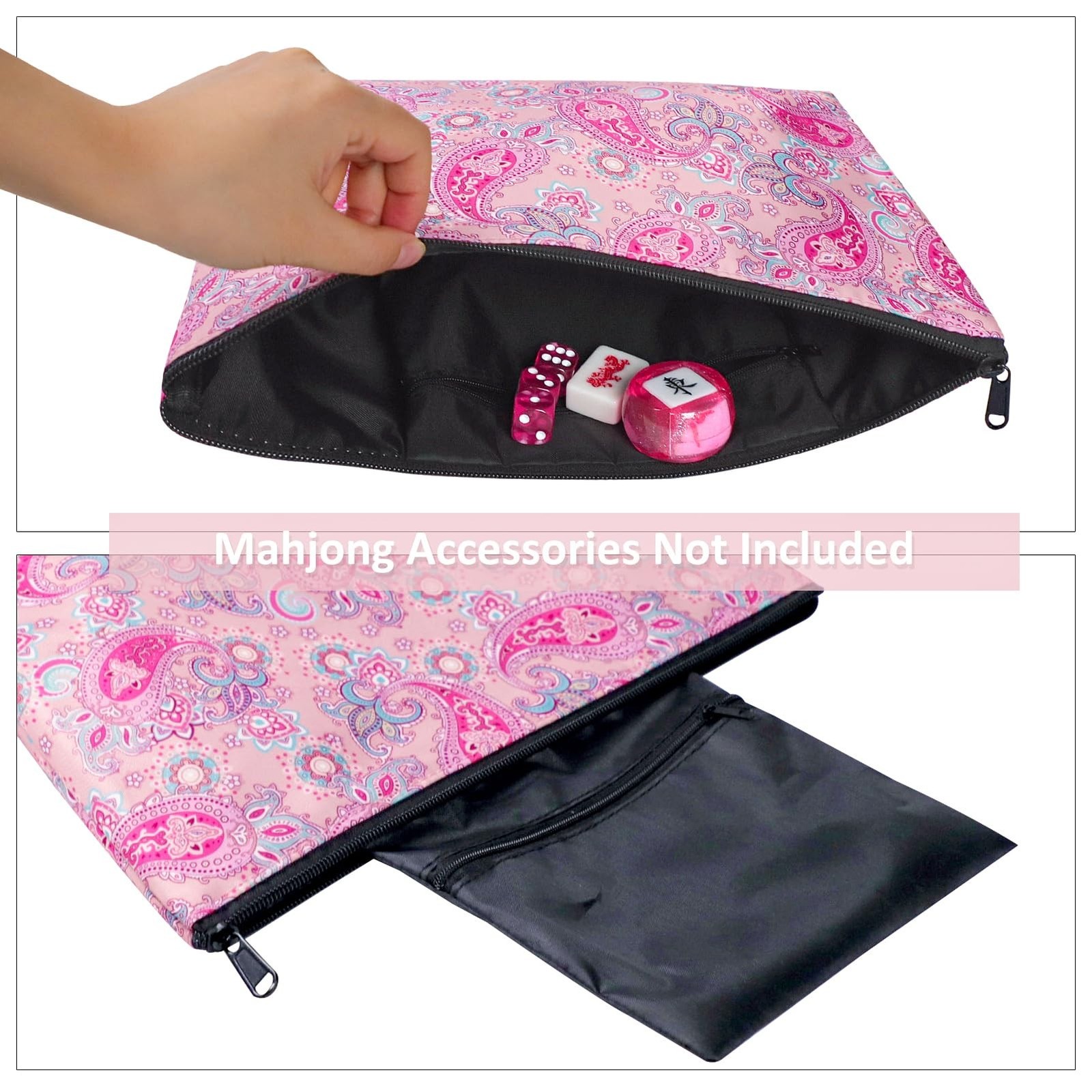Empty Mahjong Bag,Thickened Pink Printed American Mahjong Game Set, Tiles Bag...