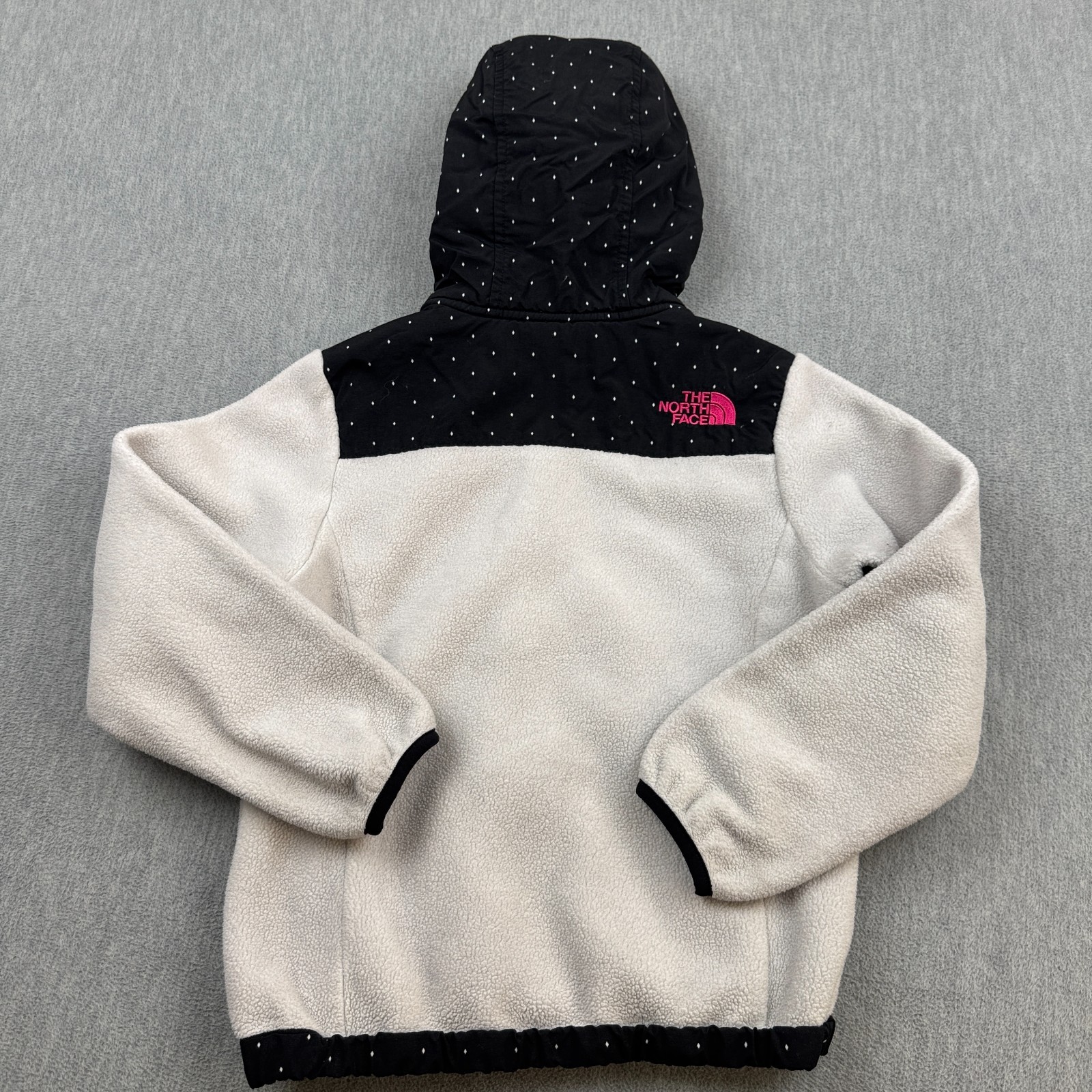 The North Face Jacket Teen Girls XS 6 Black White Denali Hooded Diamond Fleece