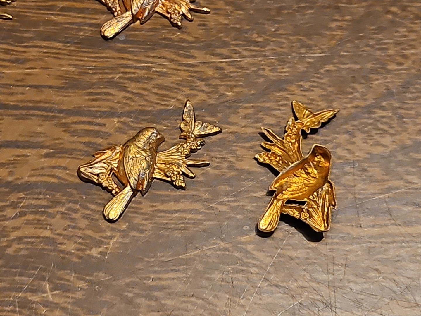 Lot Of 10 Birds On Branch France Vintage 60s Brass Stampings Findings Jewelry