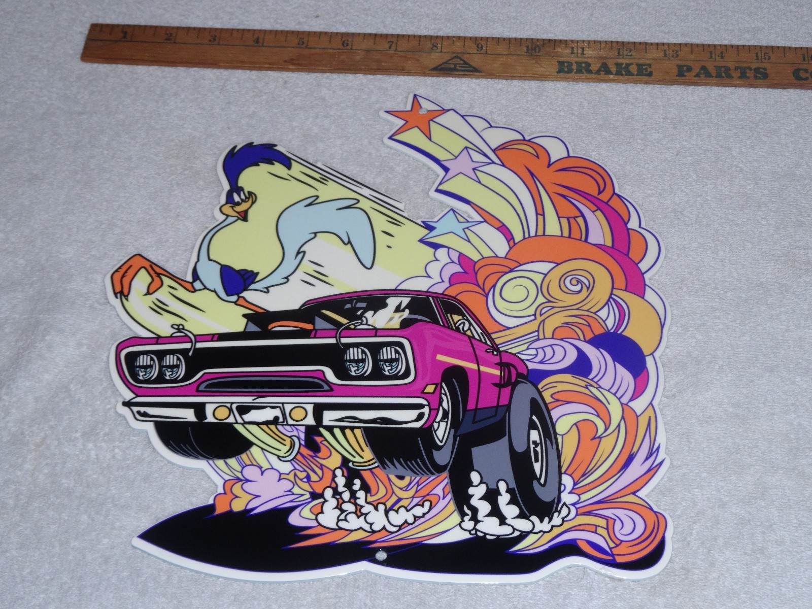 VINTAGE DODGE MOPAR ROAD RUNNER DIECUT 12" METAL ROADRUNNER CAR ADVERTISING SIGN