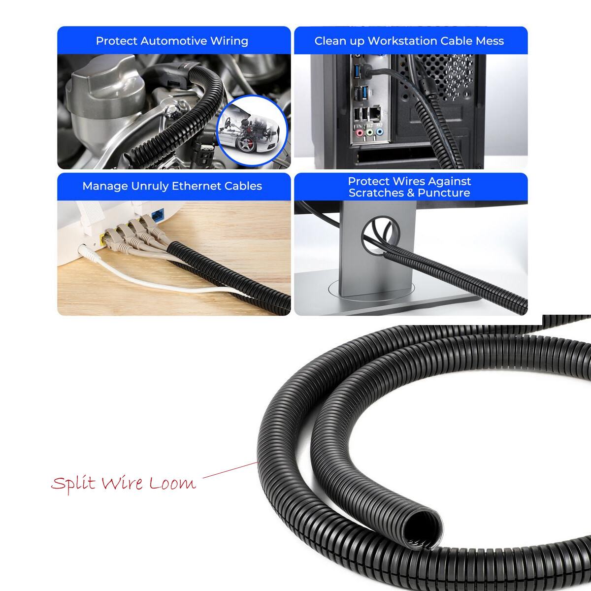 Split Wire Loom Conduit Tubing Cable Manage Sleeve Flexible Cover Protector Lot