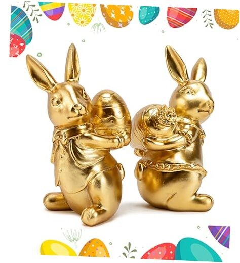 Small Bunny Decor Set of 2, Spring Easter Decor Rabbit Figurines, Bunny Statue